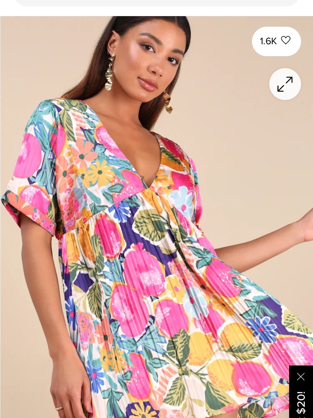 Lulu's Pink Multi Floral V-Neck Babydoll Tunic